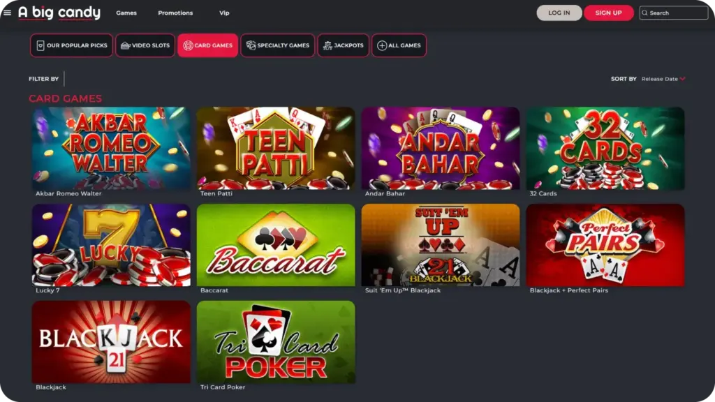 A Big Candy Casino table games blackjack roulette baccarat